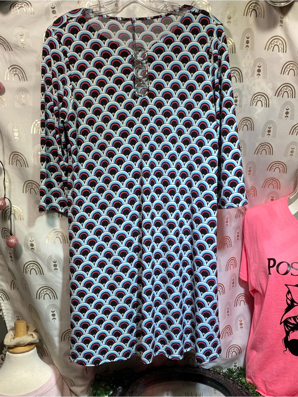 Girls' Navy Blue & White Rainbow Pattern Dress